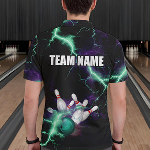 Men bowling shirts Custom Purple green lightning thunder Bowling Team Jersey, gift for team Bowlers NQS9601
