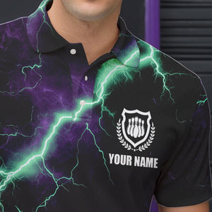 Men bowling shirts Custom Purple green lightning thunder Bowling Team Jersey, gift for team Bowlers NQS9601