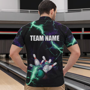 Men bowling shirts Custom Purple green lightning thunder Bowling Team Jersey, gift for team Bowlers NQS9601