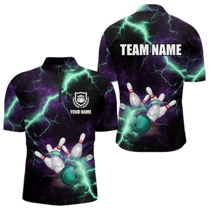 Men bowling shirts Custom Purple green lightning thunder Bowling Team Jersey, gift for team Bowlers NQS9601
