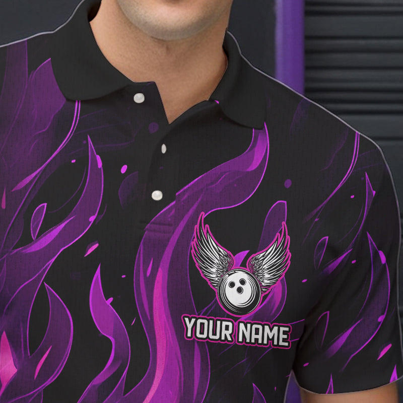Men bowling Polo, Quarter Zip shirts Custom Pink Flame Bowling Team Jersey, gift for team Bowlers NQS9603