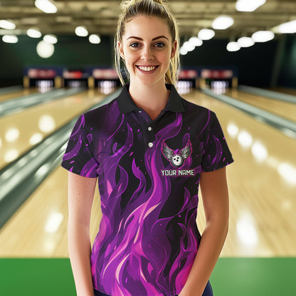 Women bowling Polo, Quarter Zip shirts Custom Pink Flame Bowling Team Jersey, gift for team Bowlers NQS9603