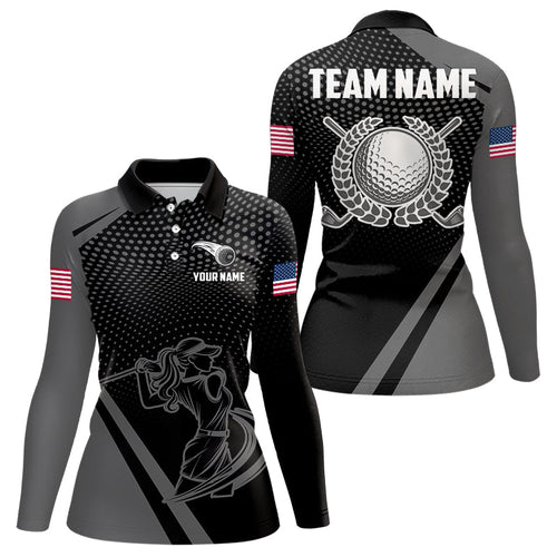 Golf Polo Shirts For Women Custom Team Name golf tops for ladies, unique golf gifts | Black NQS9748