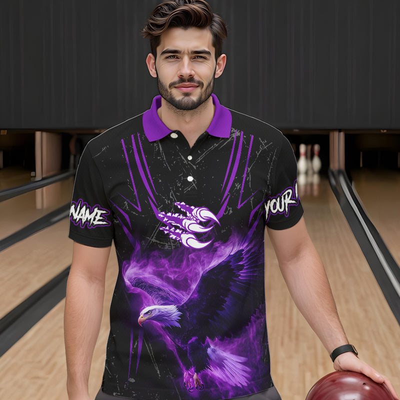 Black and Purple Flame Eagle Bowling Shirt For Men Custom Team Name Bowling Jerseys For Bowlers NQS9749