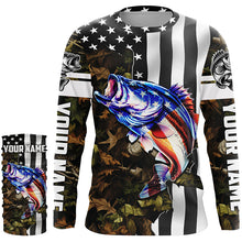 Load image into Gallery viewer, Bass Fishing 3D American Flag Patriot camo Customize name Long Sleeve UV Protection Fishing Shirts NQS1761