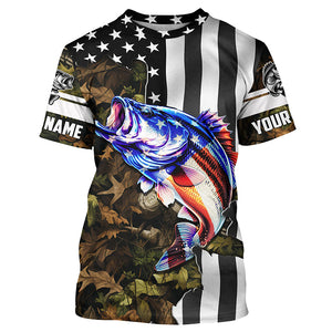 Bass Fishing 3D American Flag Patriot camo Customize name Long Sleeve UV Protection Fishing Shirts NQS1761