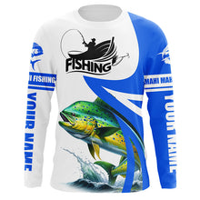 Load image into Gallery viewer, Mahi mahi fishing Custom sun protection long sleeve fishing shirts, Dorado fishing jerseys | Blue NQS5320