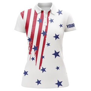 Personalized white golf polos shirt for women American flag 4th July custom patriotic ladies golf tops NQS5556