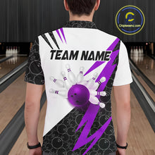 Load image into Gallery viewer, Black and White Bowling Polo, Quarter Zip Shirt for Men Custom Lightning Team bowling jersey | Purple NQS10003