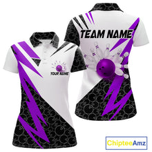 Load image into Gallery viewer, Black &amp; White Bowling Polo, Quarter Zip Shirt for Women Custom Lightning Team bowling jersey | Purple NQS10003