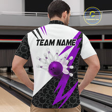 Load image into Gallery viewer, Black and White Bowling Polo, Quarter Zip Shirt for Men Custom Lightning Team bowling jersey | Purple NQS10003