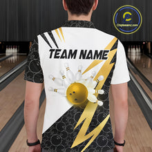 Load image into Gallery viewer, Black and White Bowling Polo, Quarter Zip Shirt for Men Custom Lightning Team bowling jersey | Gold NQS10004