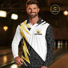 Load image into Gallery viewer, Black and White Bowling Polo, Quarter Zip Shirt for Men Custom Lightning Team bowling jersey | Gold NQS10004