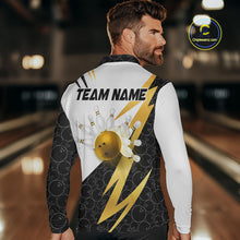 Load image into Gallery viewer, Black and White Bowling Polo, Quarter Zip Shirt for Men Custom Lightning Team bowling jersey | Gold NQS10004