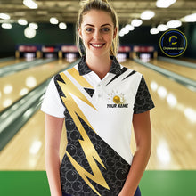 Load image into Gallery viewer, Black &amp; White Bowling Polo, Quarter Zip Shirt for Women Custom Lightning Team bowling jersey | Gold NQS10004