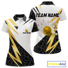 Load image into Gallery viewer, Black &amp; White Bowling Polo, Quarter Zip Shirt for Women Custom Lightning Team bowling jersey | Gold NQS10004