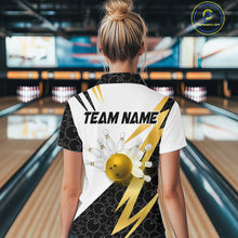 Load image into Gallery viewer, Black &amp; White Bowling Polo, Quarter Zip Shirt for Women Custom Lightning Team bowling jersey | Gold NQS10004