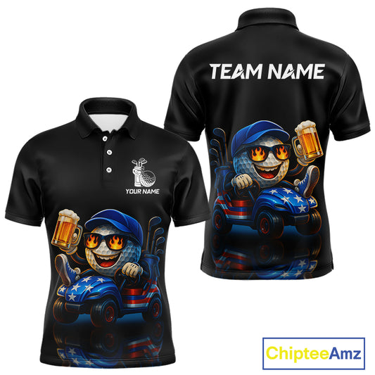 Funny American Flag Golf ball Mens golf polo shirts custom golf and beer golf apparel for mens NQS10009