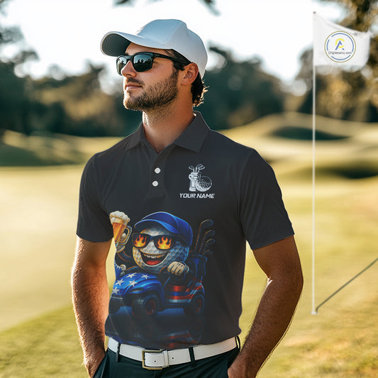 Funny American Flag Golf ball Mens golf polo shirts custom golf and beer golf apparel for mens NQS10009