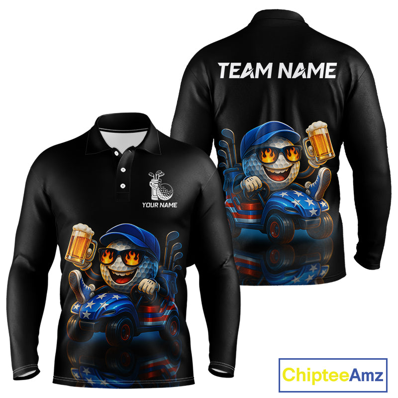Funny American Flag Golf ball Mens golf polo shirts custom golf and beer golf apparel for mens NQS10009