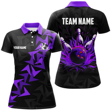 Load image into Gallery viewer, Black and Purple Flame Camo bowling Polo, Quarter Zip shirts for Women custom bowling team jerseys NQS7903