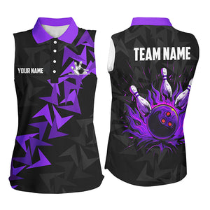 Black and Purple Flame Camo bowling Sleeveless Polo shirts for Women custom bowling team jerseys NQS7903