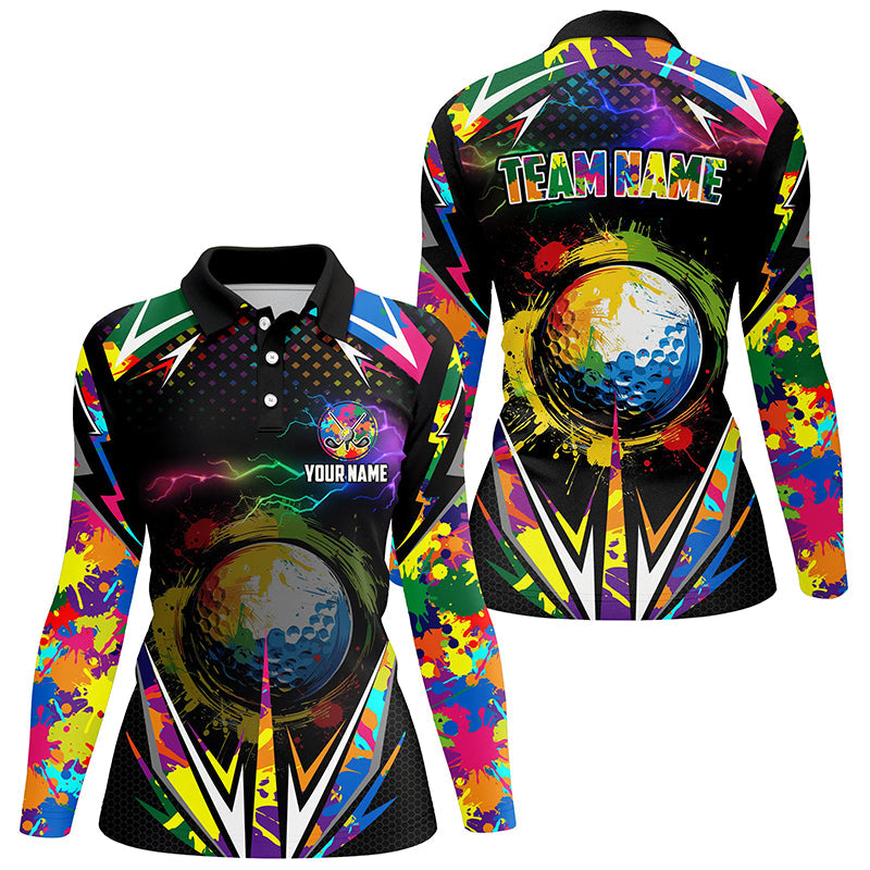 Black Womens golf polo shirts custom colorful lightning team golf jerseys, golf attire for women NQS7906