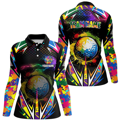 Black Womens golf polo shirts custom colorful lightning team golf jerseys, golf attire for women NQS7906