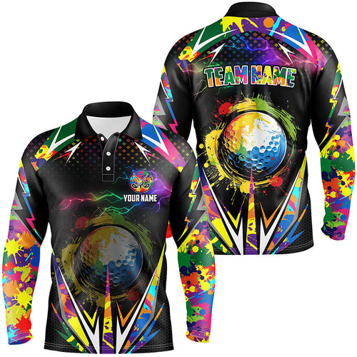 Black Mens golf polo shirts custom colorful lightning team golf jerseys, golf attire for men NQS7906