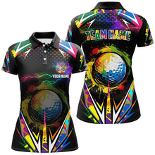 Load image into Gallery viewer, Black Womens golf polo shirts custom colorful lightning team golf jerseys, golf attire for women NQS7906
