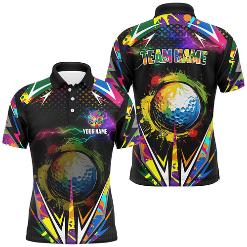 Black Mens golf polo shirts custom colorful lightning team golf jerseys, golf attire for men NQS7906