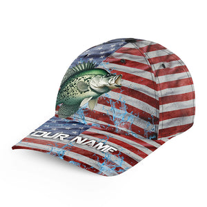 American flag patriot Crappie Fishing Baseball Angler Hat Cap, Personalized Crappie Fishing Gifts NQS8109