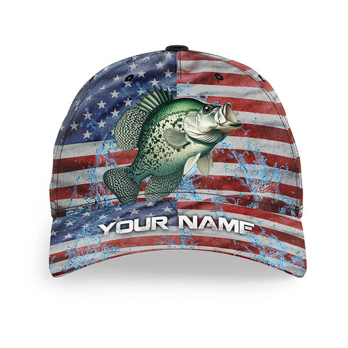 American flag patriot Crappie Fishing Baseball Angler Hat Cap, Personalized Crappie Fishing Gifts NQS8109