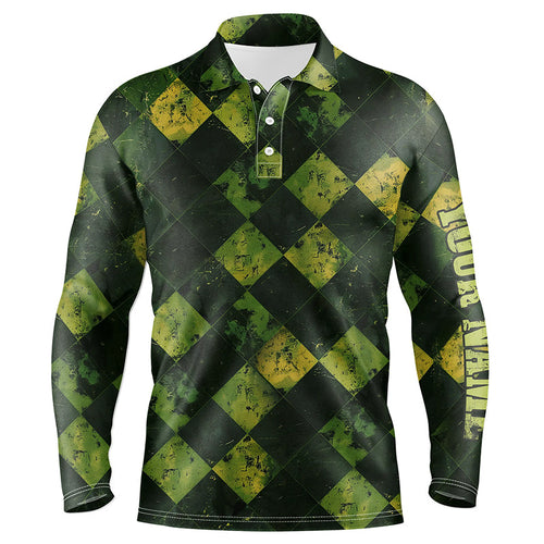 Green and Yellow argyle grunge pattern Men golf polo shirts custom golf apparel for men golf tops NQS8113
