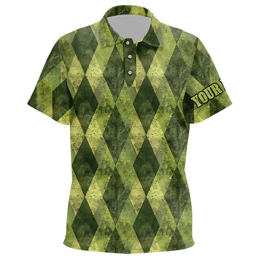 Green argyle grunge pattern Kid golf polo shirts custom Kid golf tops, golfing gifts NQS8114