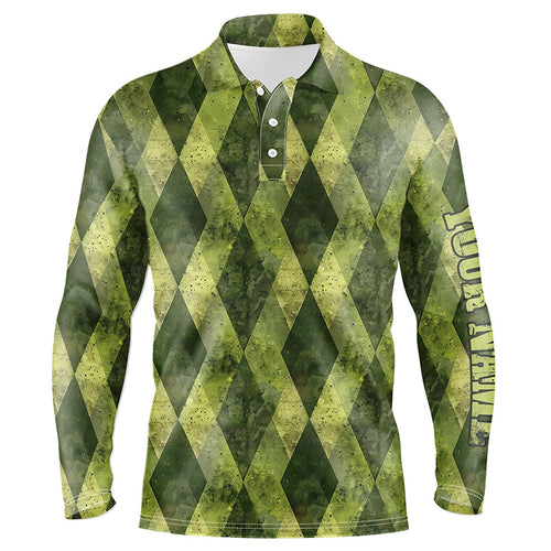 Green argyle grunge pattern Men golf polo shirts custom men golf tops, golfing gifts NQS8114