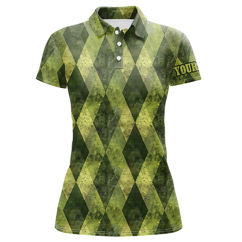 Green argyle grunge pattern Women golf polo shirts custom ladies golf tops, golfing gifts NQS8114