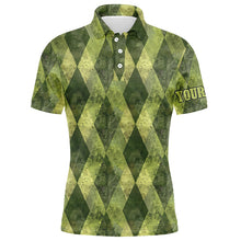 Load image into Gallery viewer, Green argyle grunge pattern Men golf polo shirts custom men golf tops, golfing gifts NQS8114