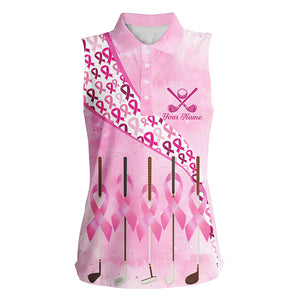 Pink ribbon golf clubs Women sleeveless polo shirts custom breast cancer golf shirts for ladies NQS8116