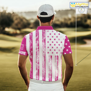 Personalized Pink & White American Flag Retro Men golf polo shirts Custom Patriotic golf top for men NQS10307