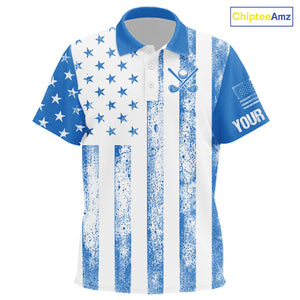 Personalized Blue & White American Flag Retro Kid golf polo shirt Custom Patriotic Kid golf top NQS10308