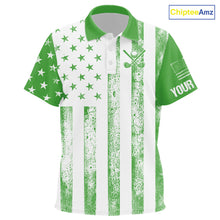 Load image into Gallery viewer, Personalized Green &amp; White American Flag Retro Kid golf polo shirt Custom Patriotic Kid golf top NQS10309