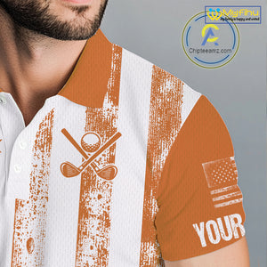 Personalized Orange & White American Flag Retro Men golf polo shirt Custom Patriotic golf top for men NQS10310
