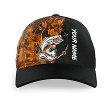 Load image into Gallery viewer, Bass Fishing Tattoo orange camo Custom orange fishing hat Unisex Fishing Baseball Angler camo hat NQS2255