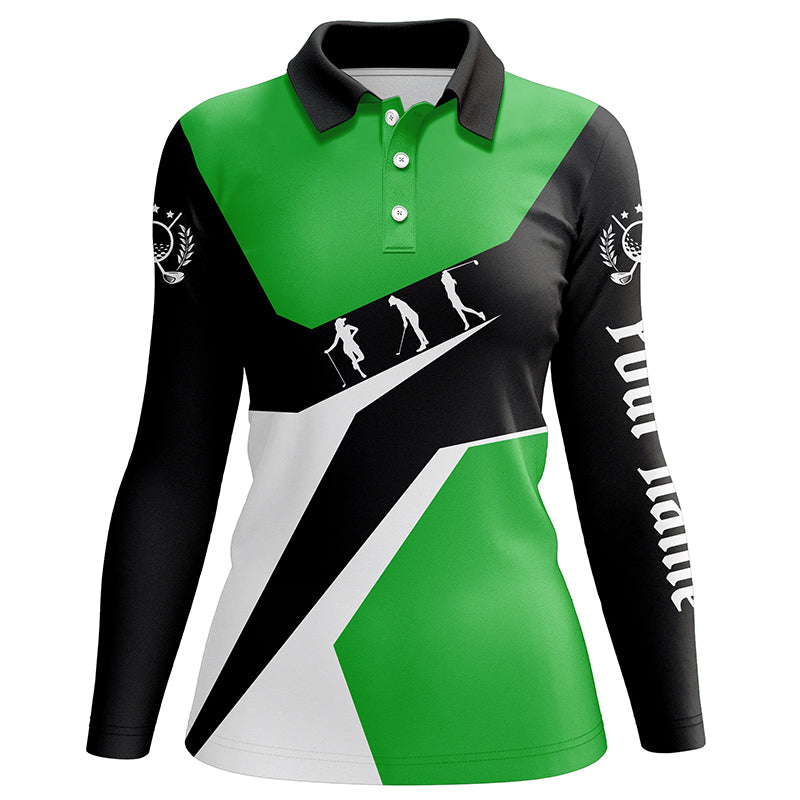 Green, white and black Women golf polo shirt custom golf sport team po ...