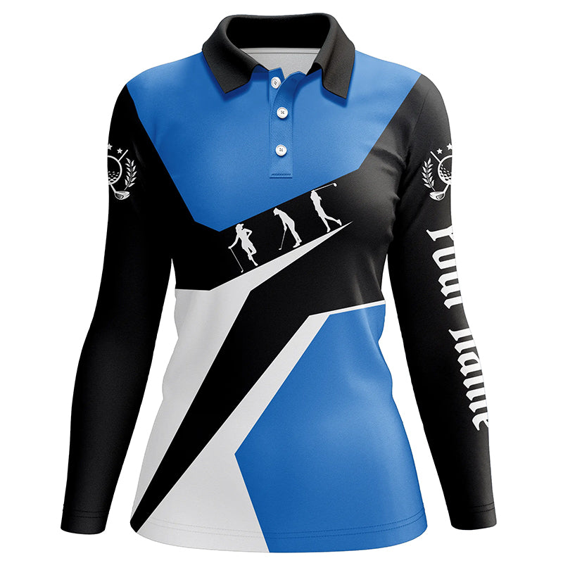 Blue, white and black Women golf polo shirt custom golf sport team pol ...