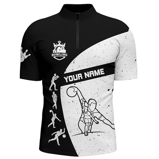 Black and white Bowling Quarter Zip shirts for men custom Bowling Team League Shirt bowl gifts NQS6211