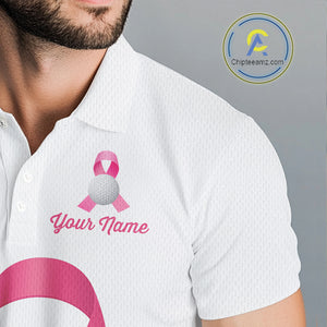 Pink ribbon golf ball clubs Mens polo golf shirts Custom Breast cancer awareness team golf jerseys NQS10506