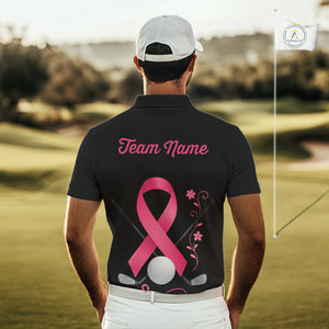 Pink ribbon golf ball clubs Black Mens polo golf shirts Custom Breast cancer team golf jerseys NQS10507