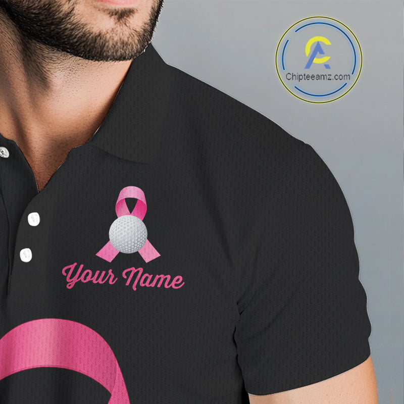 Pink ribbon golf ball clubs Black Mens polo golf shirts Custom Breast cancer team golf jerseys NQS10507